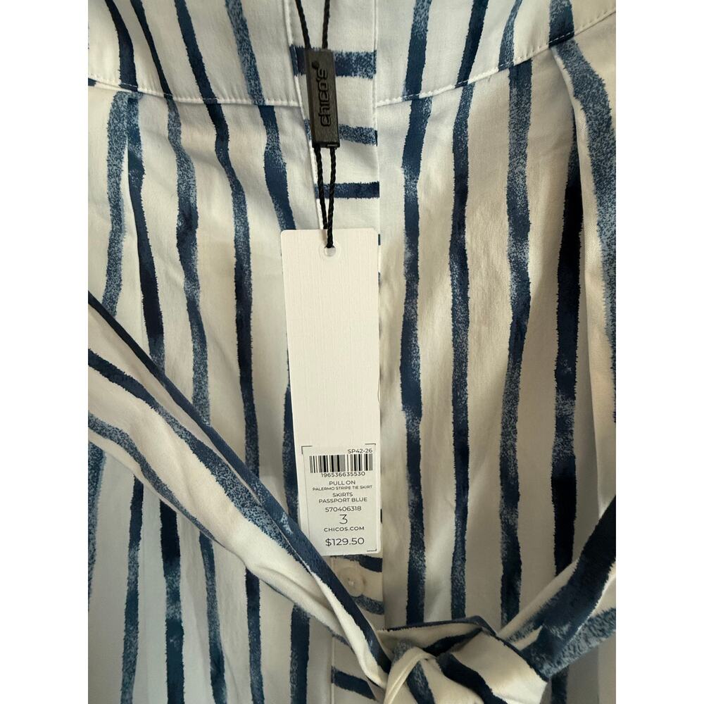 NWT Chico's Palermo Striped Tie-Front Midi Skirt Blue, 3 - Picture 8 of 14
